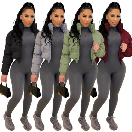 Ladies Solid High  Bubble Coat Casual Short/Puffer Coat