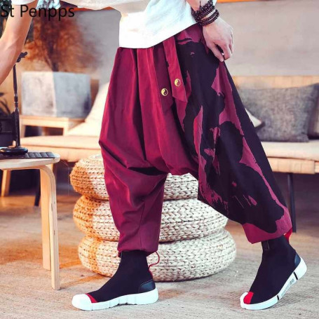 Men's Cross Pants Harajuku Style Harem Pants Loose Cotton Linen Casual Streetwear Large size M-5XL