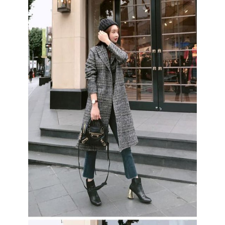 Women's Plaid Coat New Fashion Long Slim Type