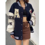 Letter Embroidery  Basketball Couple Retro Jacket