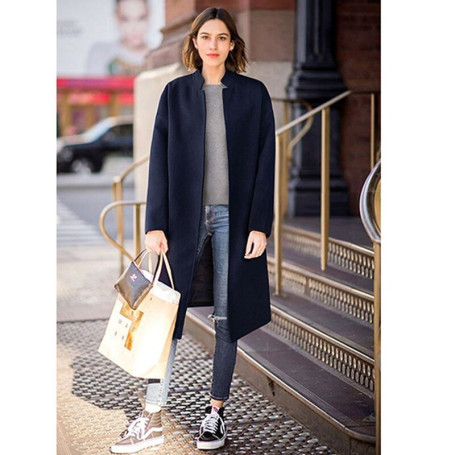Wool Coat Women Pocket /Casual Long Sleeve/  Outerwear Oversize Coat