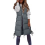 Women Solid Hooded Vest  With Zipper Pocket/ Loose Womens Vests Outerwear Long Jacket
