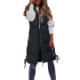 Women Solid Hooded Vest  With Zipper Pocket/ Loose Womens Vests Outerwear Long Jacket