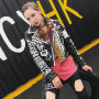 Leather Motorcycle Jacket For Women/ Punk Style Leopard Letters Printing/