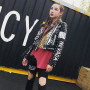 Leather Motorcycle Jacket For Women/ Punk Style Leopard Letters Printing/