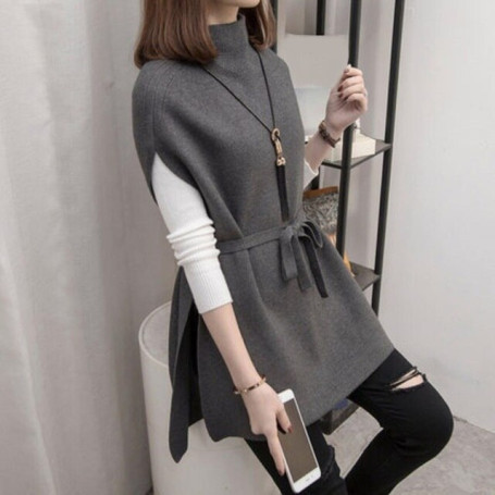 Sleeveless Knitted Sweater Women Vest Slim Waist Belt Vest For Womenn