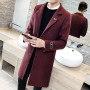 Men's Windbreaker Jacket Wool Coat Pure Color Slim Fashion Long Woolen Coat Large Size