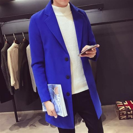 Men Long Cotton Coat Wool Blend Pure Color Casual Business Fashion Slim Windbreaker Jacket Men Clothing
