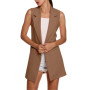Women Solid Color Sleeveless Slim-Fit Long /Blazer