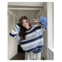 Striped Oversized Sweater / Street Fashion Knitwear