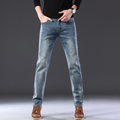 Slim Fit Men's Jeans Business Casual Elastic Straight Denim Pants High Quality Trousers