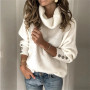 Women Sweaters Turtleneck Pullovers Button Long Sleeve Knitted