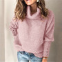 Women Sweaters Turtleneck Pullovers Button Long Sleeve Knitted