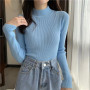 Women Turtleneck Sweater Vintage Solid Basic Knitted Top/For Slim