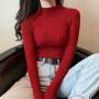 Women Turtleneck Sweater Vintage Solid Basic Knitted Top/For Slim