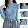 Women'S Pullover Sweater  Knitted Bottom Tops Long Sleeve Half Turtleneck Sweaters