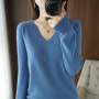 Women's V-neck Casual Knitted Long Sleeve Women Sweater