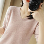New Women's Short-sleeved V-neck Thin Cotton /Knitted Sweater
