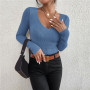 New Women Casual Long Sleeve Knit V Neck Pullover Sweater Female