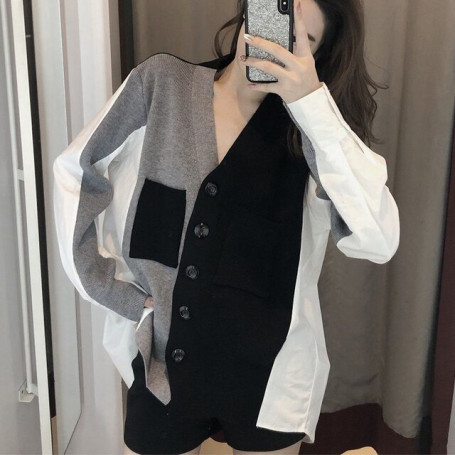 Streetwear Personality Patch Sweater /Oversized Cardigan Sweater