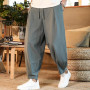 Men's Pants Cotton and Linen New Solid Color Trousers Loose Fitness Baggy Streetwear Plus Size M-5XL