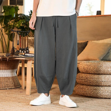 Men's Pants Cotton and Linen New Solid Color Trousers Loose Fitness Baggy Streetwear Plus Size M-5XL