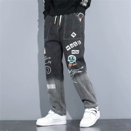Fashion Jeans Men Women Loose Cartoon Trousers Neutral Jean Streetwear Casual Wide Jeans Pants Hip Hop