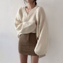 Loose V Neck Soft Pullover Woman Fashion Long Sweater