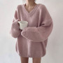 Loose V Neck Soft Pullover Woman Fashion Long Sweater