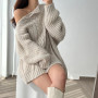 Fashion Diagonal Button Off Shoulder Loose Sweater Women