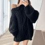 Fashion Diagonal Button Off Shoulder Loose Sweater Women