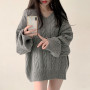 Fashion Mid-length Woman Pullover V Neck Loose Long Sleeve Soft Sweater