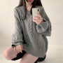 Fashion Mid-length Woman Pullover V Neck Loose Long Sleeve Soft Sweater