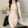 Bodycon Dress Woman Round Neck Long Sleeve