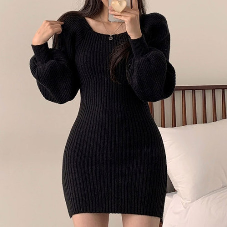 Mini Dress Woman Elegant Collar Bodycon Dress Woman