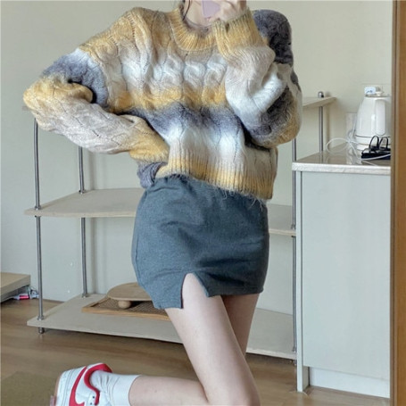 Twist Soft Waxy Sweater Women's / Loose Short Knitted Tops