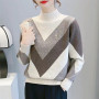Print Color Contrast Knit Sweater  / Long Sleeve Sweater