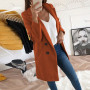 Women's Coat Solid Color Turn-down Collar Woolen Long Button Warm Cardigan