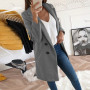 Women's Coat Solid Color Turn-down Collar Woolen Long Button Warm Cardigan