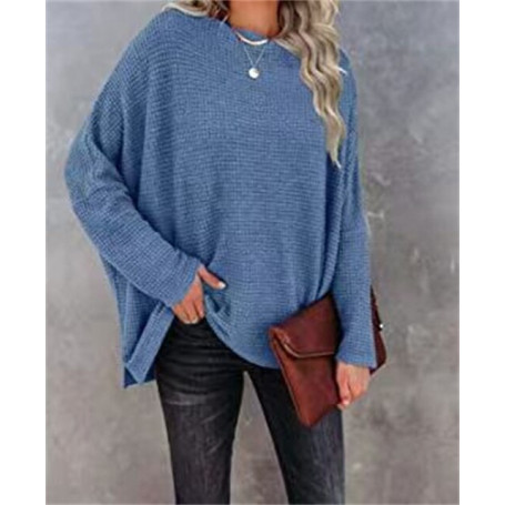 Women Waffle Knit Sweater / Off Shoulder