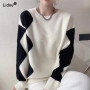 Thick O-Neck Spliced Comfortable Pullovers  Sweaters