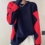 Thick O-Neck Spliced Comfortable Pullovers  Sweaters