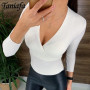 Women's Sexy V Neck Long Sleeve Ribbed Knitted Sweater/Slim