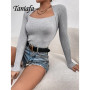 Square Neck Patchwork Pullover Women Casual Sweater Blouse