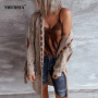 Casual Long-Sleeved Middle Length Sweater/ Hollow Out Cardigan Sweater