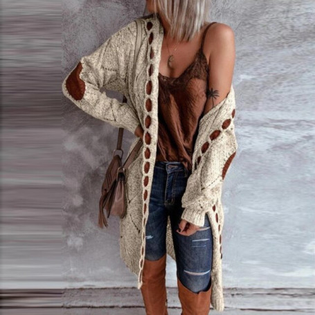 Casual Long-Sleeved Middle Length Sweater/ Hollow Out Cardigan Sweater