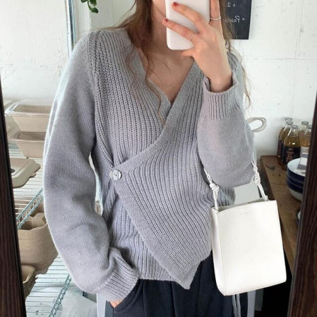 Knitted Cardigan Women Sweater / V-neck Tie Wrap