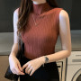 Solid Slim Thin Sleeveless Knit Casual Blouse