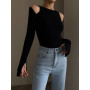 Black Off-shoulder Knitted Sweater Women's/Slim Top