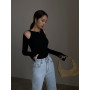 Black Off-shoulder Knitted Sweater Women's/Slim Top
